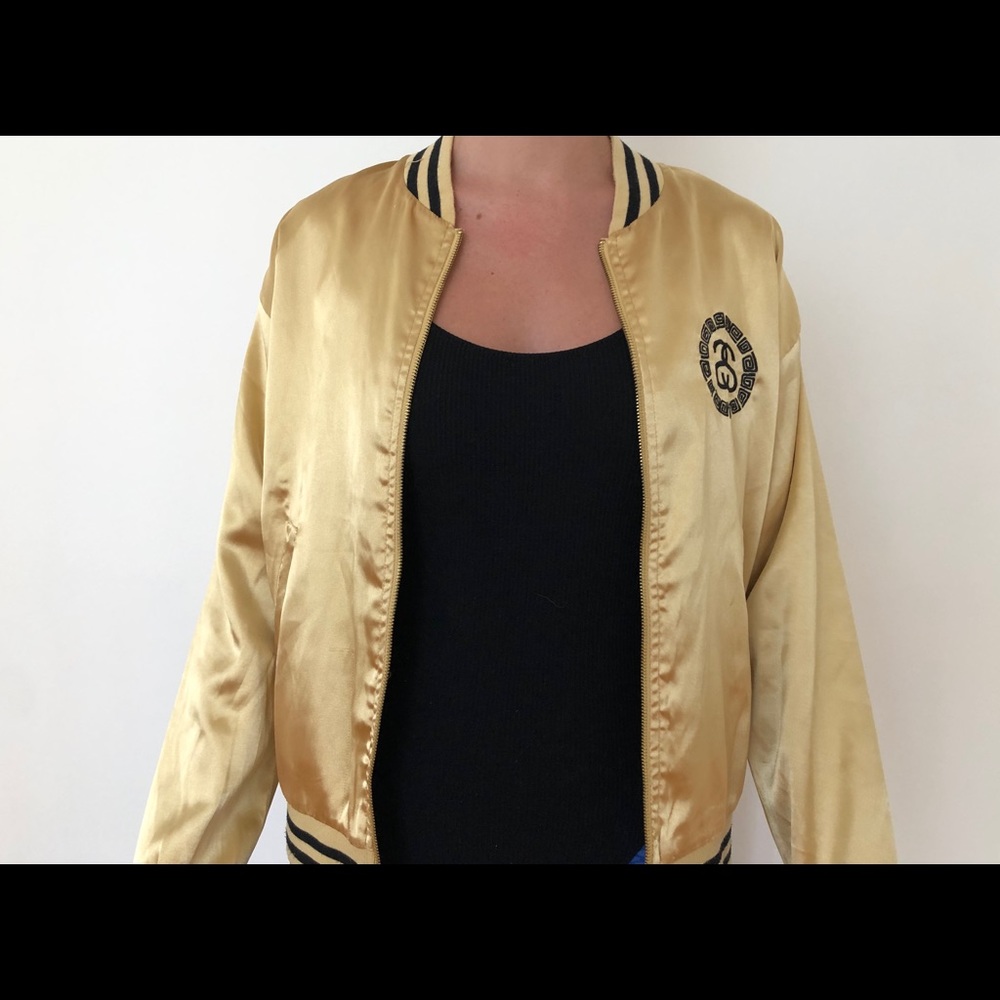 gold stussy silk zip up jacket